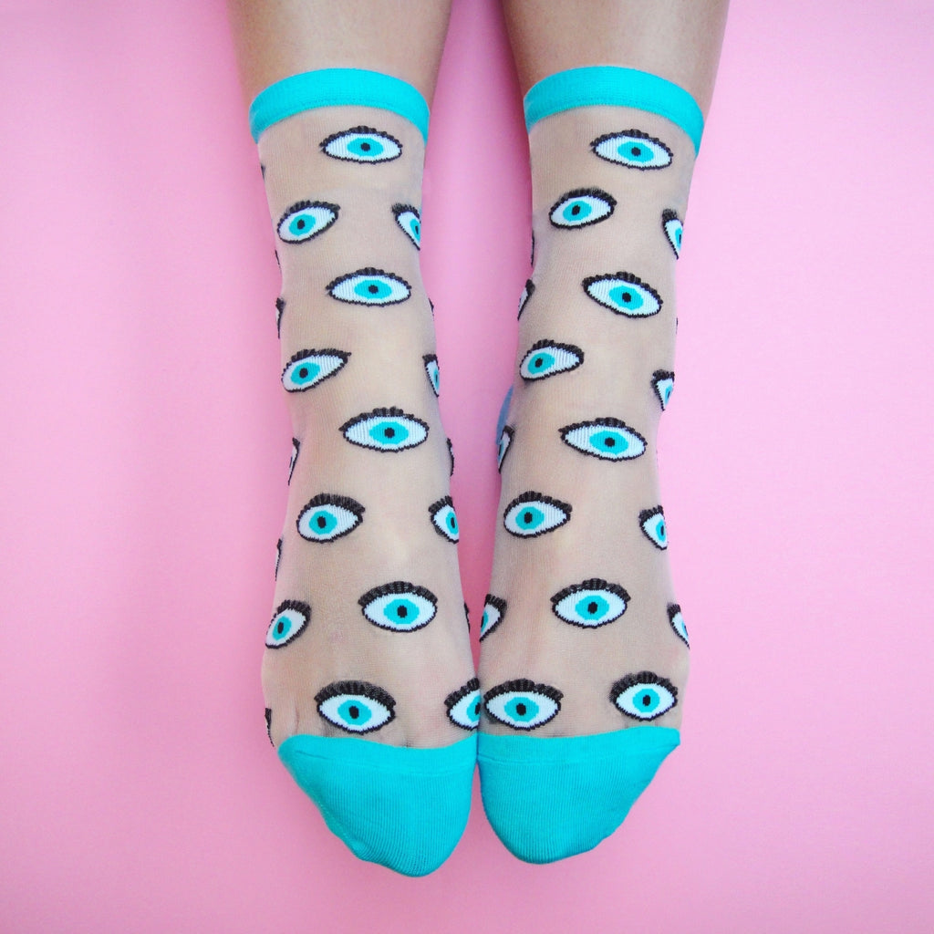 banella concept store eyes transparent socks blue καλτσες γυναικειες διαφανες με ματια σχεδιο