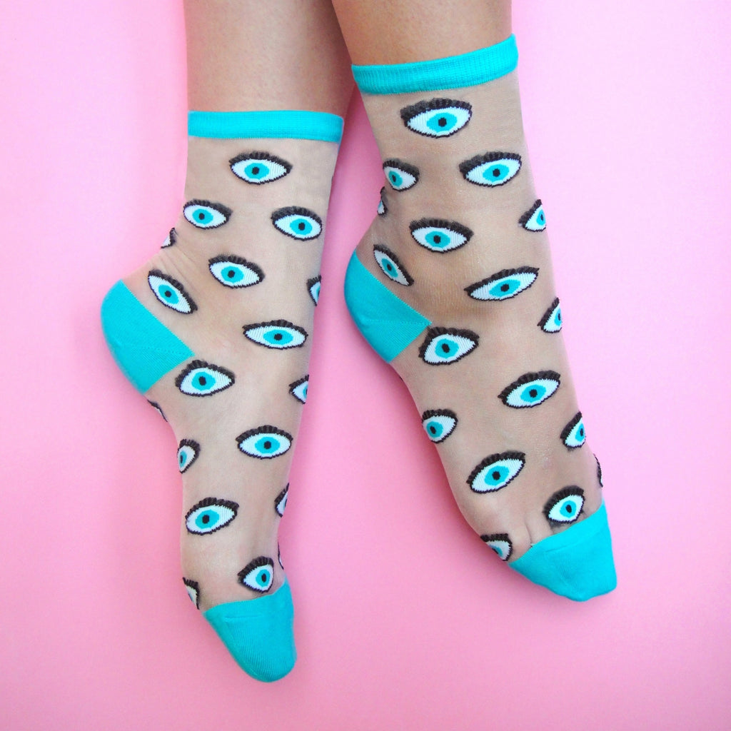 banella concept store eyes transparent socks blue καλτσες γυναικειες διαφανες με ματια σχεδιο 